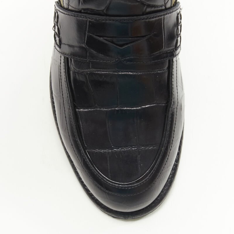LOEWE black black scaled leather embossed brown suede sock loafer boot EU36