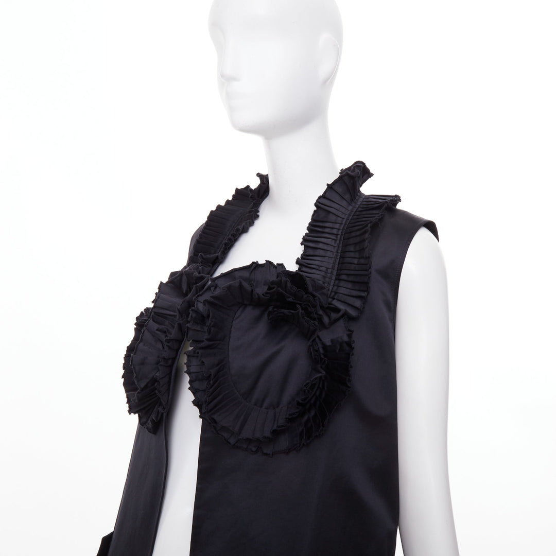 YVES SAINT LAURENT 2010 Runway black pleated ruffle floral collar vest FR36 S