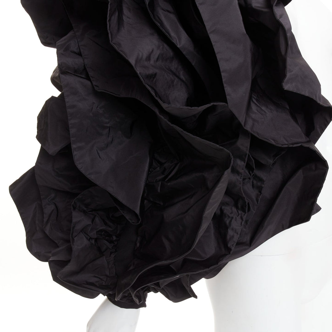 ALEXANDRE VAUTHIER black taffeta voluminous ruffle dramatic single sleeve XS