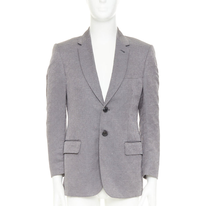 GIORGIO ARMANI metallic grey ramie silk curved lapels single vent blazer IT46 S