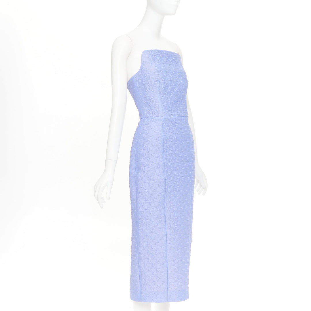 EMILIA WICKSTEAD lavender purple cloque boned square neck strapless dress UK6 XS