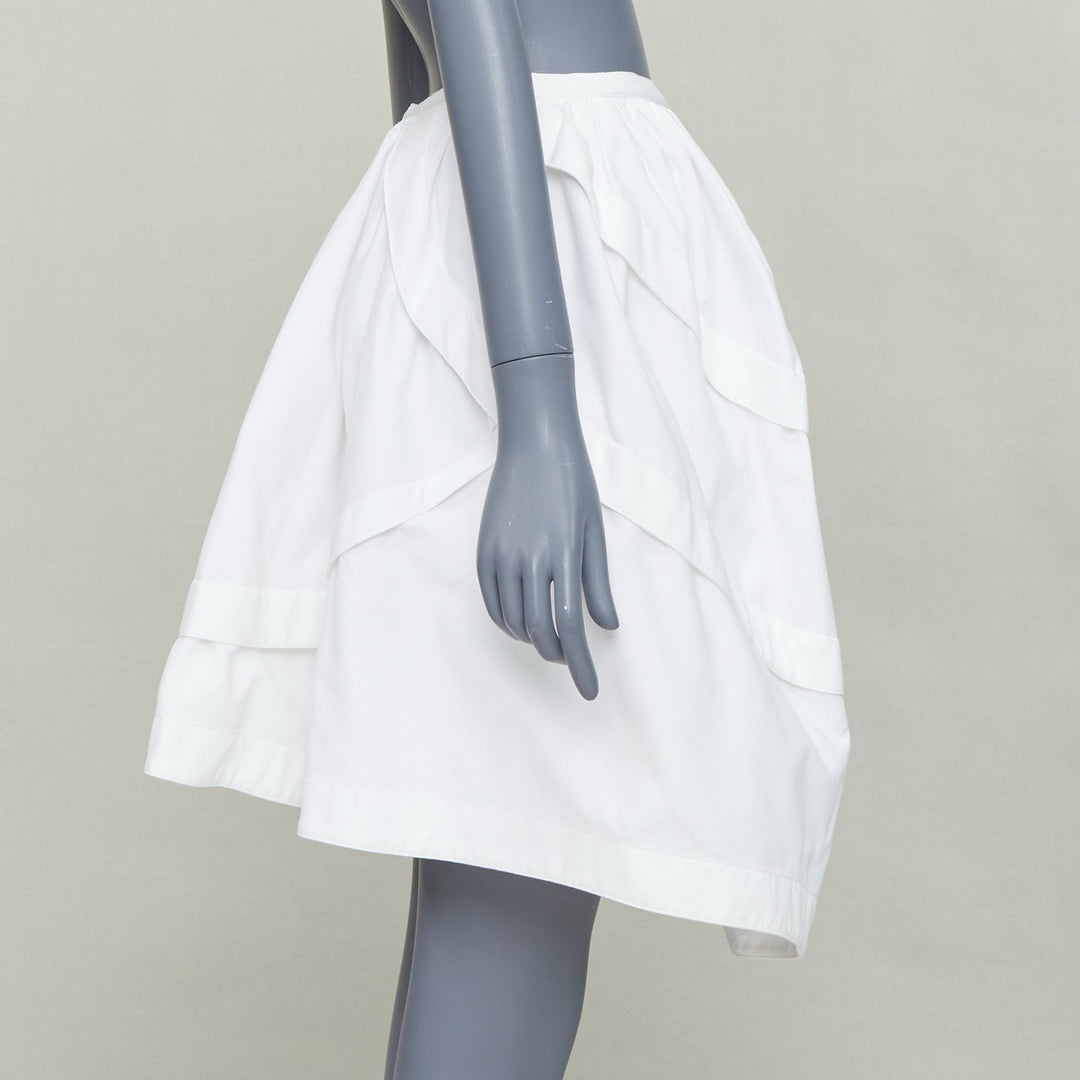 ALAIA ivory cotton waffle panelled tulip bubble knee length skirt FR40 L