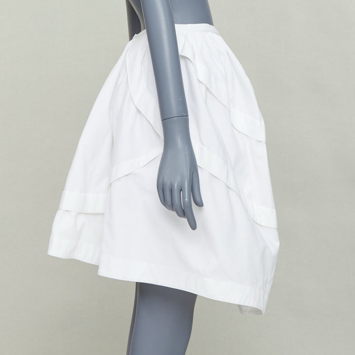 ALAIA ivory cotton waffle panelled tulip bubble knee length skirt FR40 L