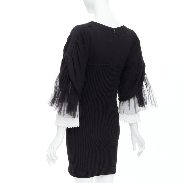 CHANEL 09P Runway Vintage black cream cotton puff tulle sleeve dress FR38 M