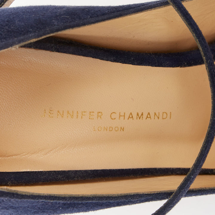 JENNIFER CHAMANDI Lorenzo 105 navy blue suede eye of needle stiletto pump EU36.5