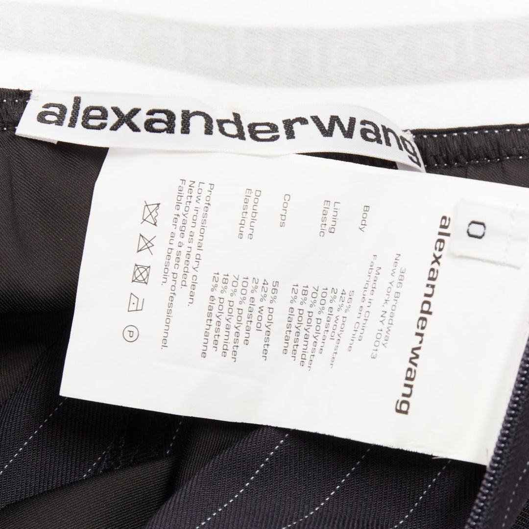 ALEXANDER WANG navy pinstripe white grey logo waistband shorts US0 XS