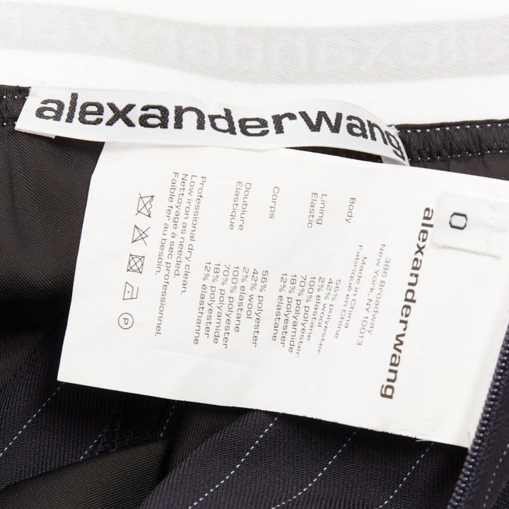 ALEXANDER WANG navy pinstripe white grey logo waistband shorts US0 XS