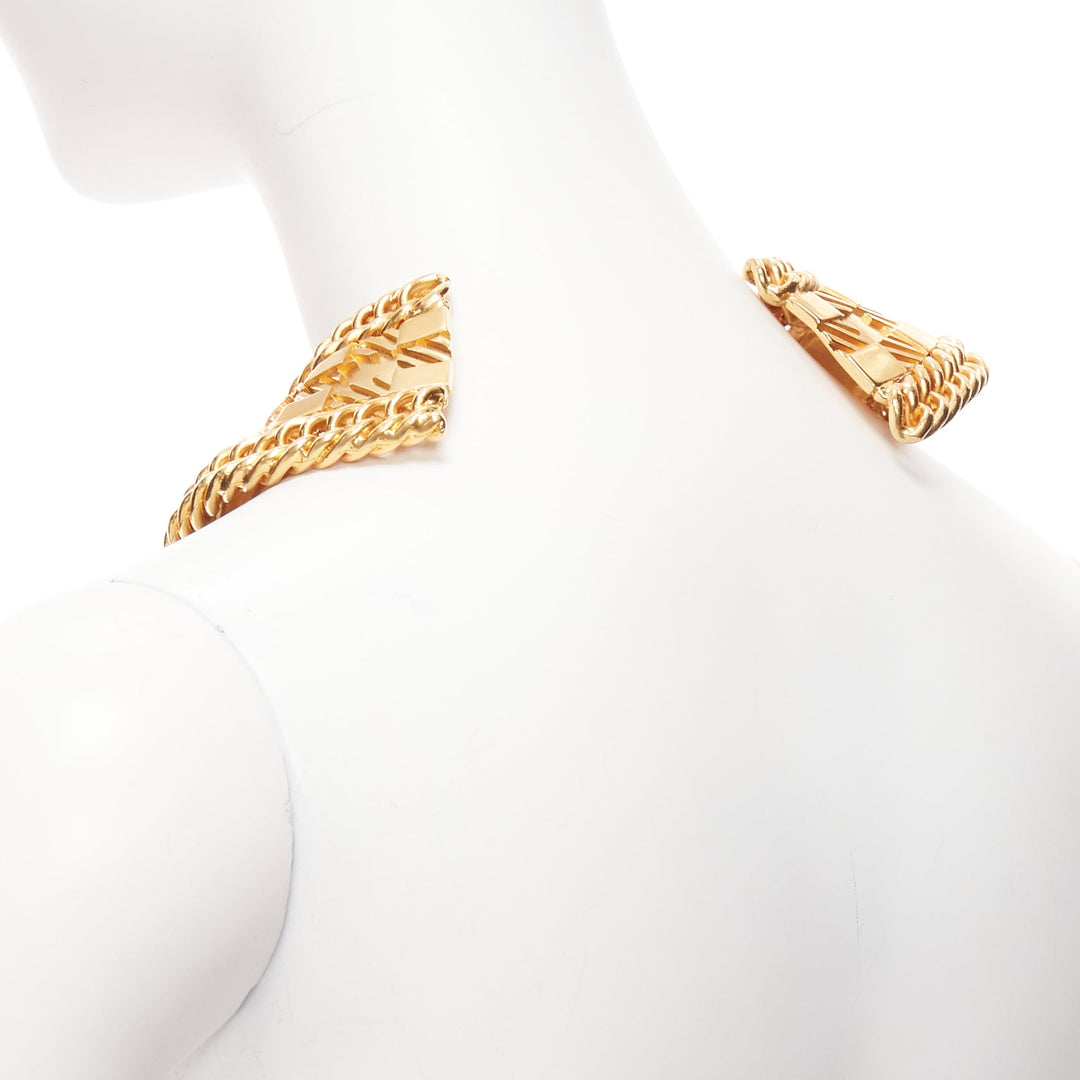 BALMAIN gold 3D checkered chain heavy metal choker plate necklace