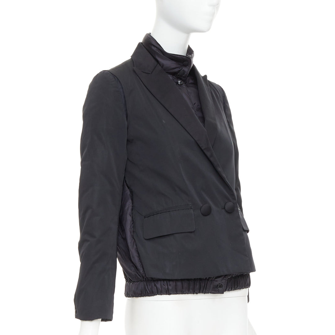 MONCLER G32-003 black layered down filled puffer tuxedo blazer top