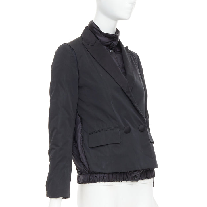 MONCLER G32-003 black layered down filled puffer tuxedo blazer top