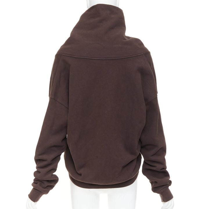 SAINT LAURENT 2023 brown cotton fleece overlapping cowl neck pullover L