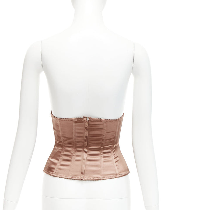 DOLCE GABBANA nude ribbon lace detailing boned corset belt IT36 XXS