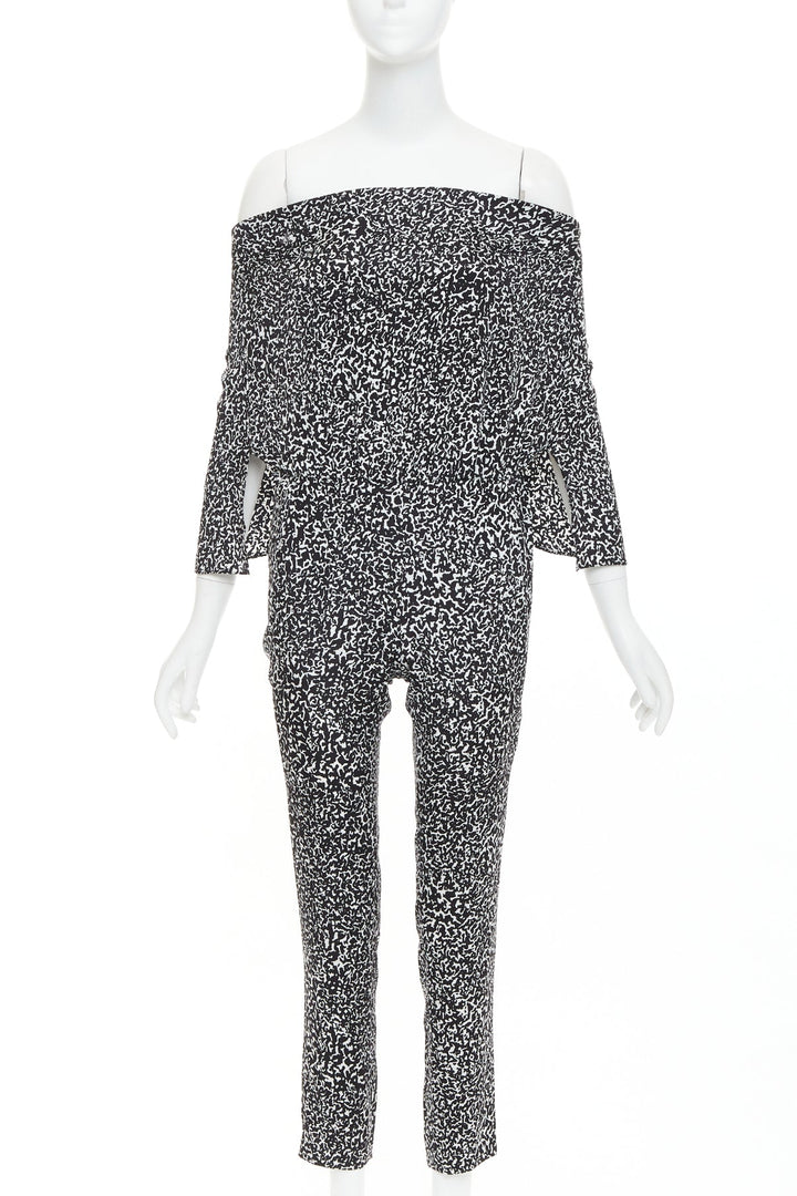 DEREK LAM 10 CROSBY black white silk blend geometric strapless jumpsuit US0 XS