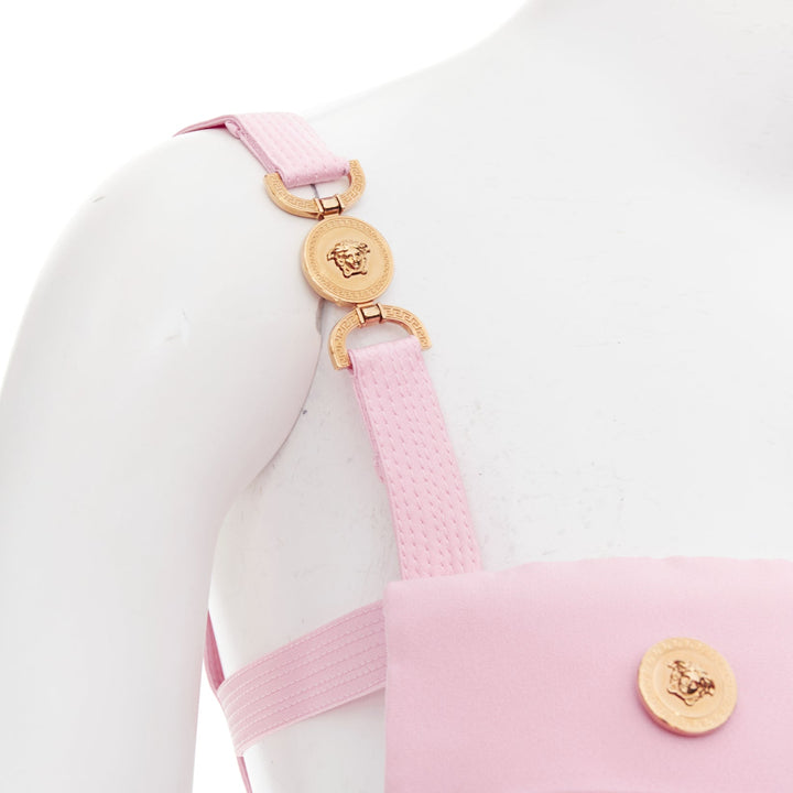 rare VERSACE Dua Lipa 2023 La Vacanza Runway pink bondage Enver top IT42 M