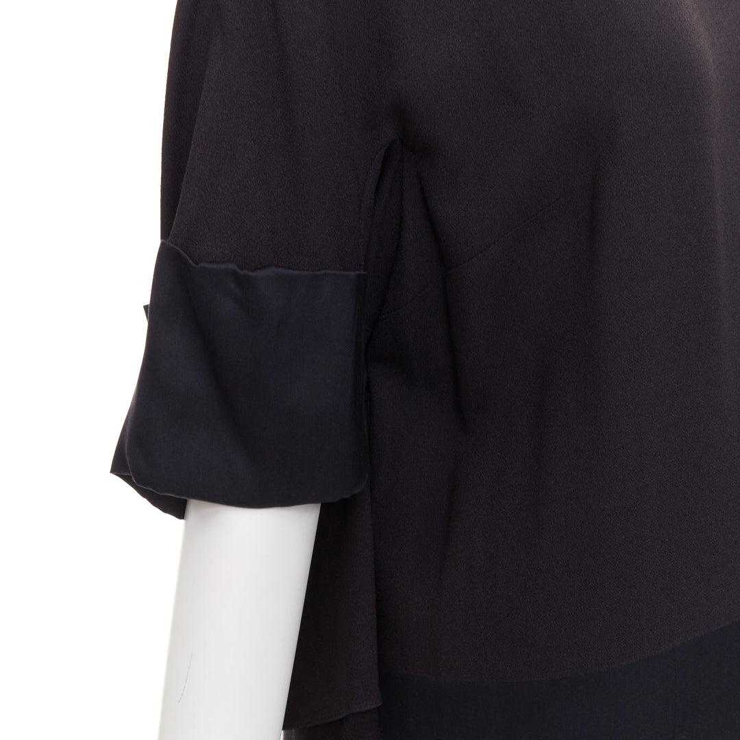 CHLOE black 100% silk crepe satin contrast cape back dress FR42 XL