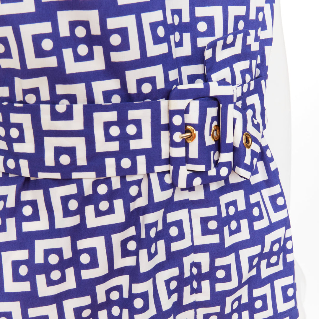 MARNI 2013 blue white cotton geometric print belted peplum V-neck top IT40 S