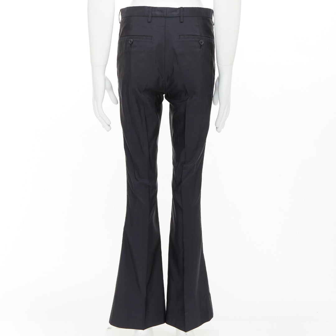 PRADA black shiny nylon mid waisted flare boot cut crop trousers IT46 S