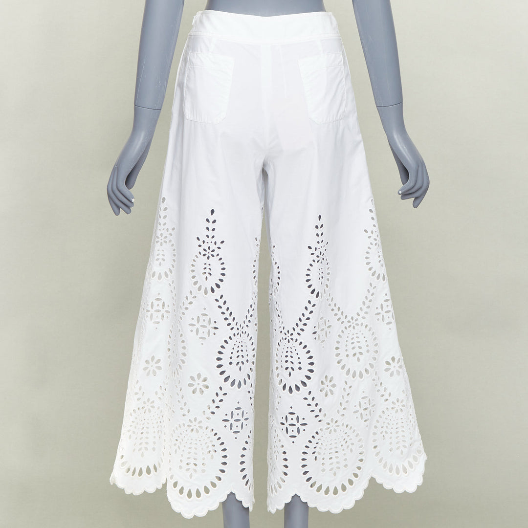 VALENTINO 2021 white cotton floral broderie sangallo embroidered pants IT36 XS