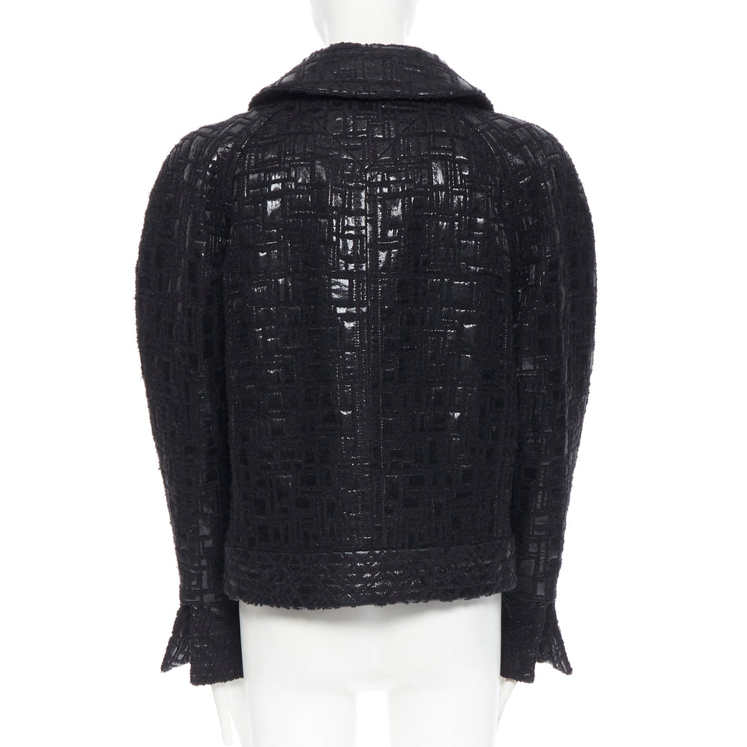 runway CHANEL 13A cyber tweed bomber sleeve double breasted black jacket FR36