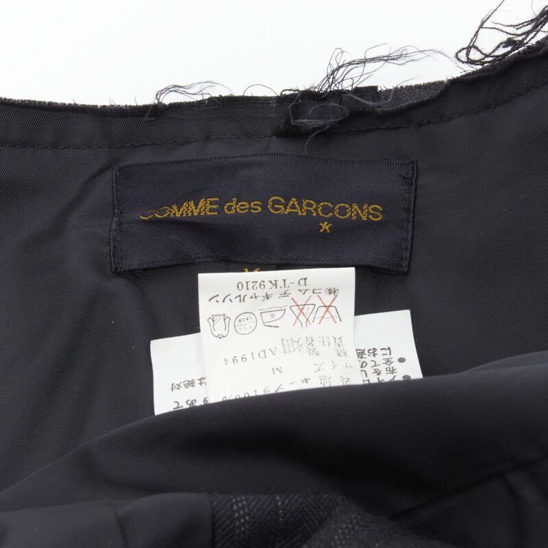 COMME DES GARCONS 1994 dark grey pinstripe frayed cut collar boxy coat M