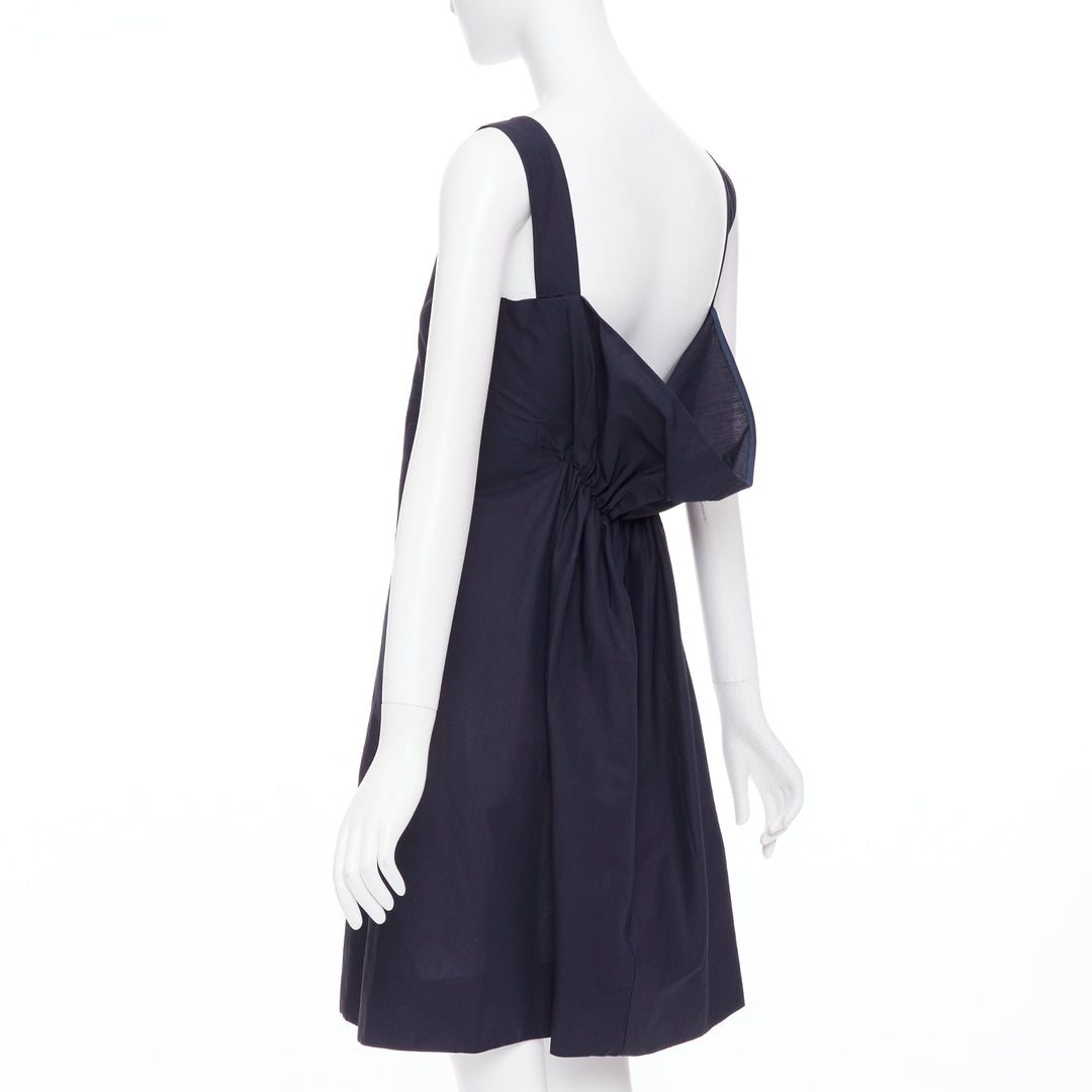 MARNI navy cotton linen blend dipped cowl neck back shift dress IT38 XS