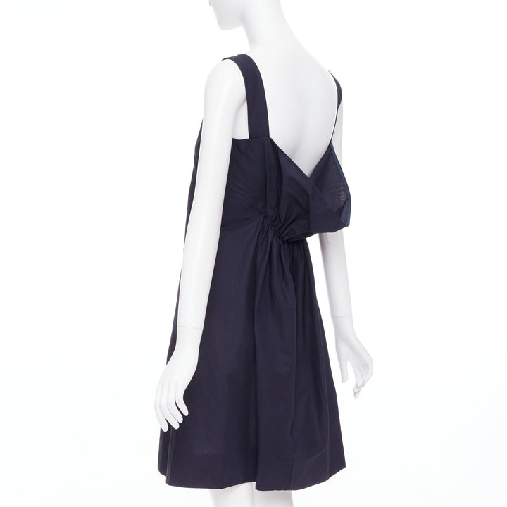 MARNI navy cotton linen blend dipped cowl neck back shift dress IT38 XS