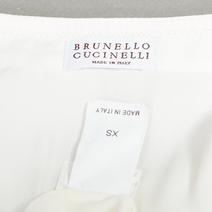 BRUNELLO CUCINELLI white cotton ruched sleeveless plunge maxi dress XS