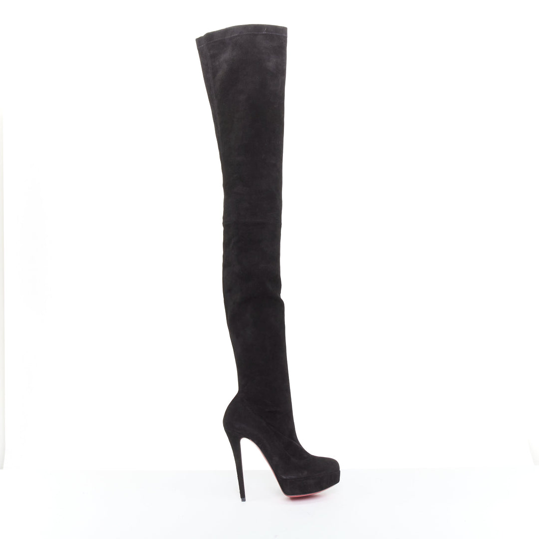 CHRISTIAN LOUBOUTIN Monicarina 160 black suede over knee platform boots EU37.5
