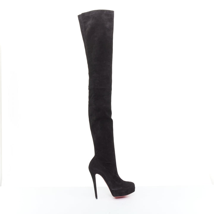 CHRISTIAN LOUBOUTIN Monicarina 160 black suede over knee platform boots EU37.5