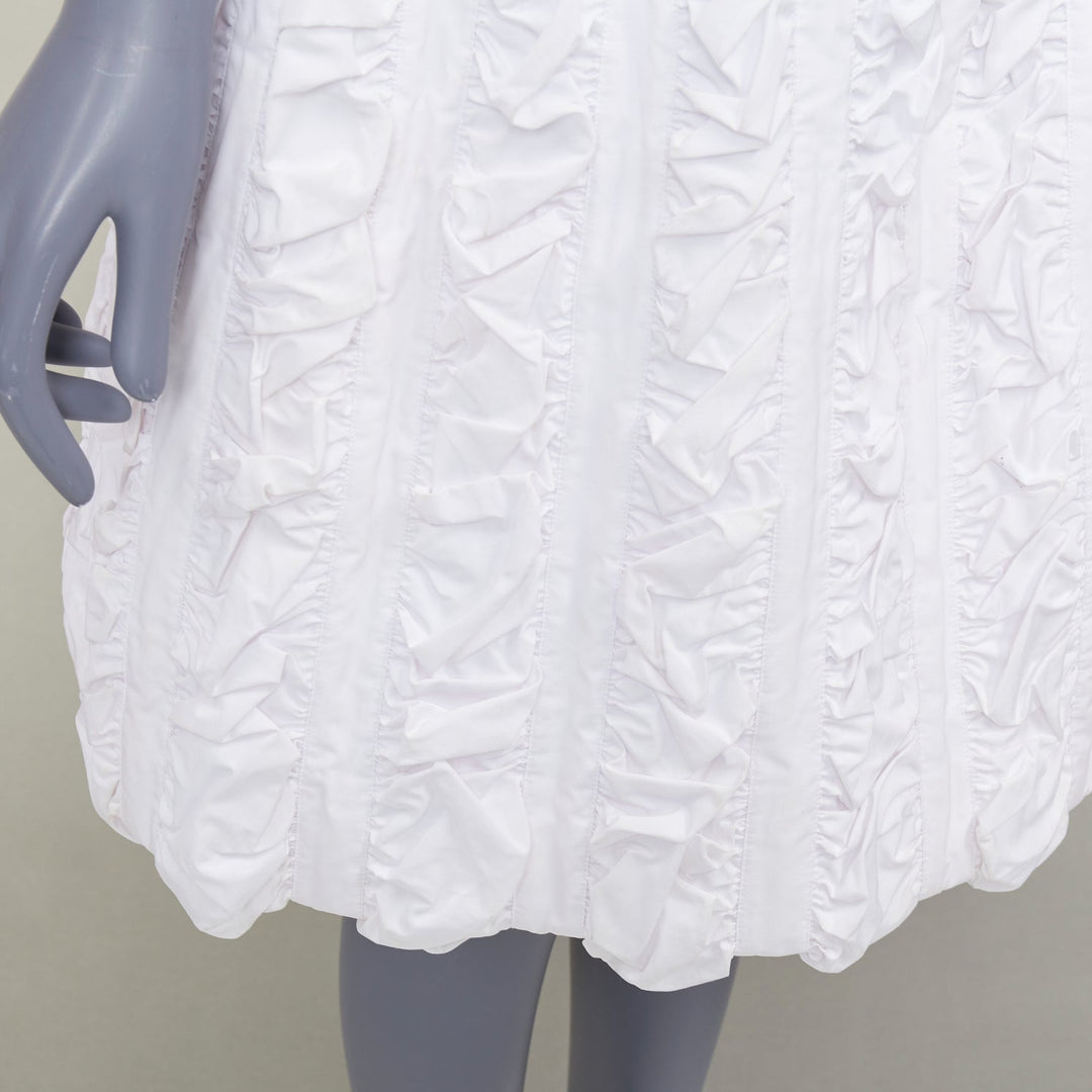 ALAIA Vintage white double cotton crumpled shirred panelled flared skirt FR40 L