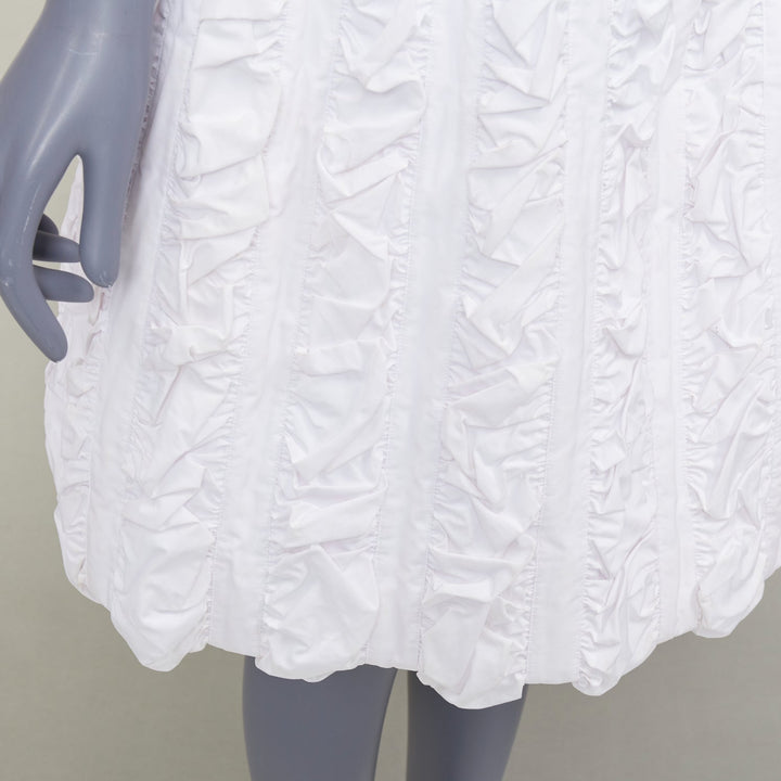 ALAIA Vintage white double cotton crumpled shirred panelled flared skirt FR40 L
