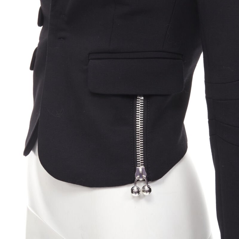DSQUARED2 silver punk Barbell Piercing zipper black cropped blazer S
