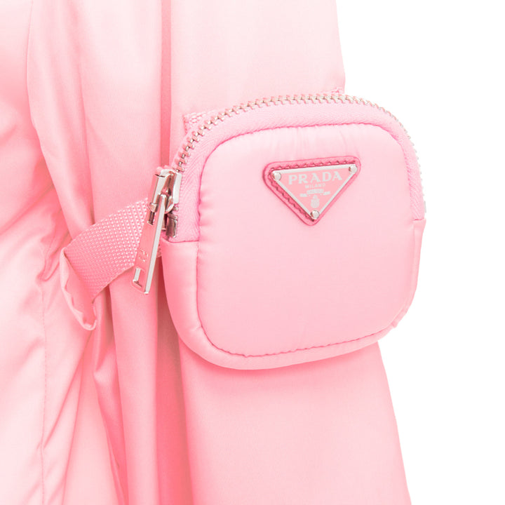 PRADA 2020 Re-Nylon pink nylon logo triangle pouch crop anorak IT38 XS