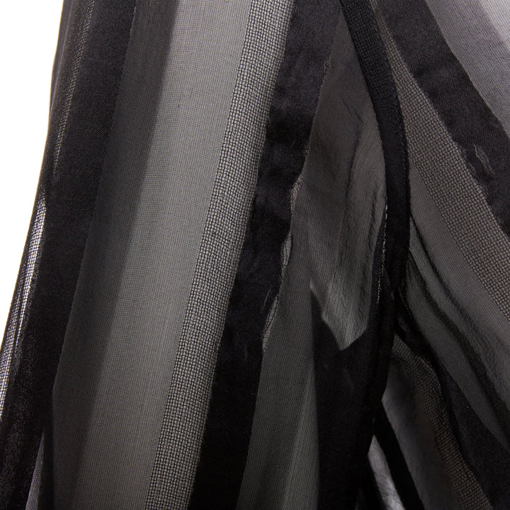 SAINT LAURENT 2013 black 100% silk vertical stripes sheer collared shirt FR36 S