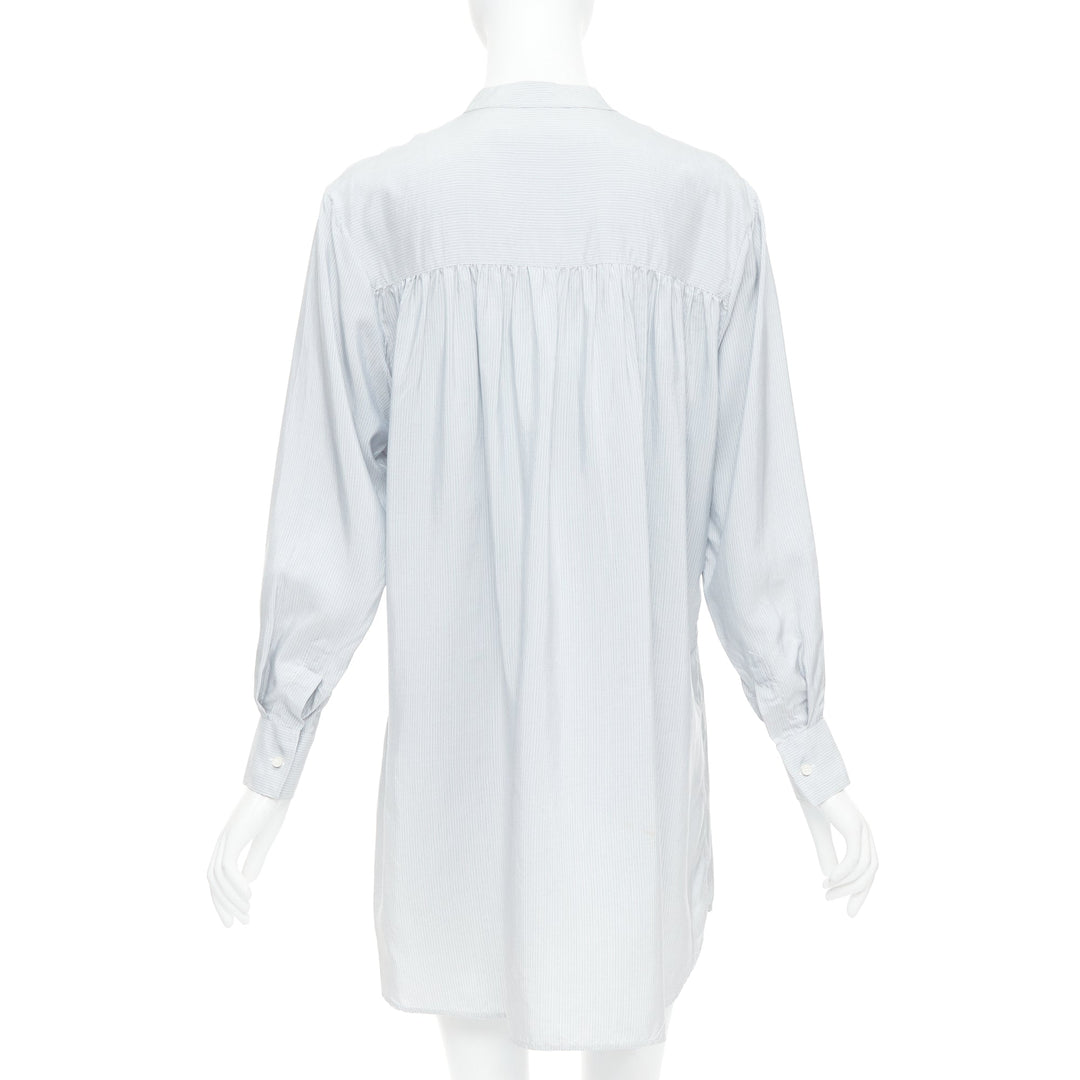 CHRISTIAN DIOR blue 100% silk CD bee embroidery button down shirt dress FR36 S