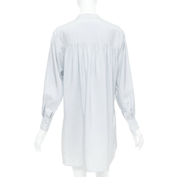 CHRISTIAN DIOR blue 100% silk CD bee embroidery button down shirt dress FR36 S
