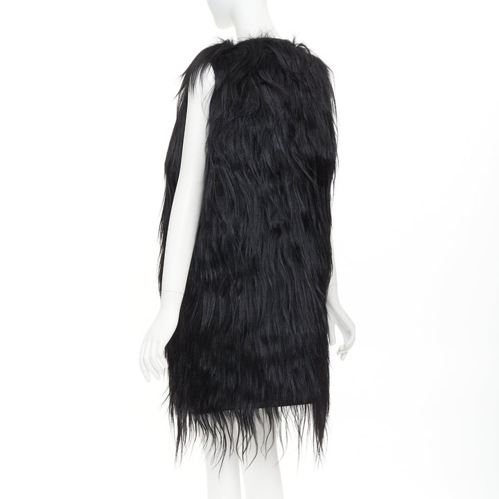 MIU MIU 2009 black long hair tiered wool fur vest coat IT42 M