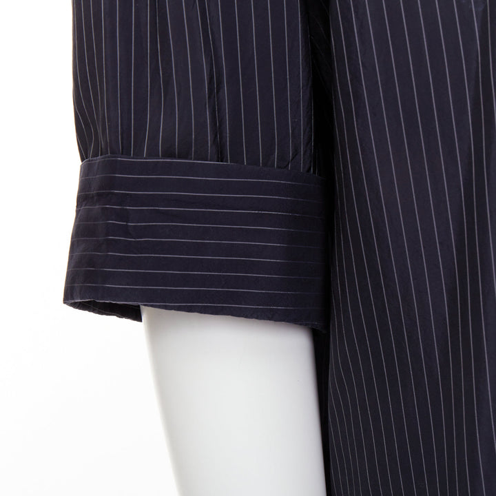 HAIDER ACKERMANN black pinstriped bishop collared half sleeve shirt S