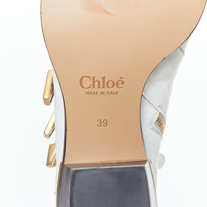 CHLOE Susanna white leather gold hardware cut out cowboy boots EU39