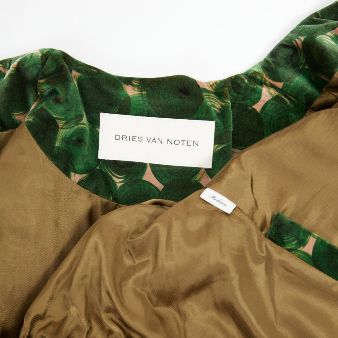 DRIES VAN NOTEN 2024 Violini Abstract Print green velvet cocoon jacket M
