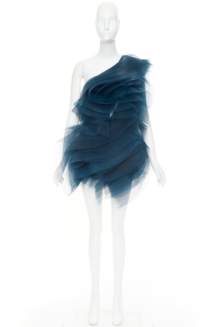 rare ALEXANDRE VAUTHIER COUTURE SS2014 Runway teal blue tulle ruffle mini