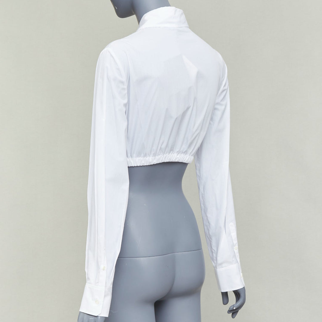 PRADA 2022 white cotton cream lace trim hollow logo cropped shirt IT38 XS