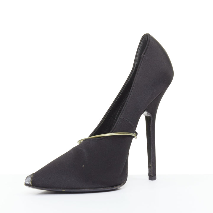 GIVENCHY 2012 Pamela black satin gold bar metal toe stiletto pumps EU40