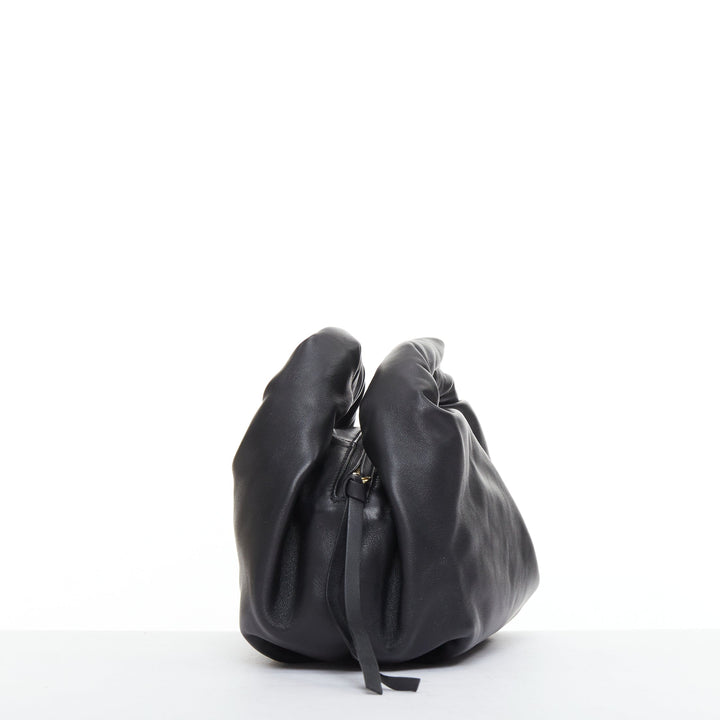 DRIES VAN NOTEN Twisted Handle black soft leather top handle bag