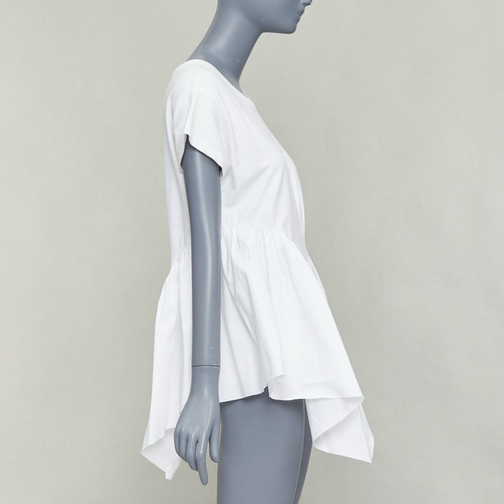 DRIES VAN NOTEN white cotton ruffle side ribbed neck fitted tshirt XS