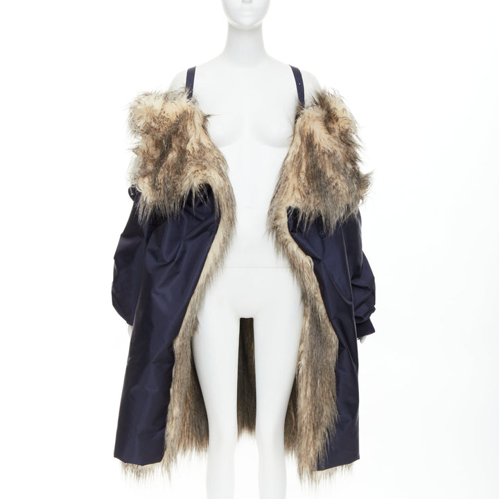 rare PRADA 2021 Runway brown faux fur off shoulder bomber coat IT38 XS Rihanna