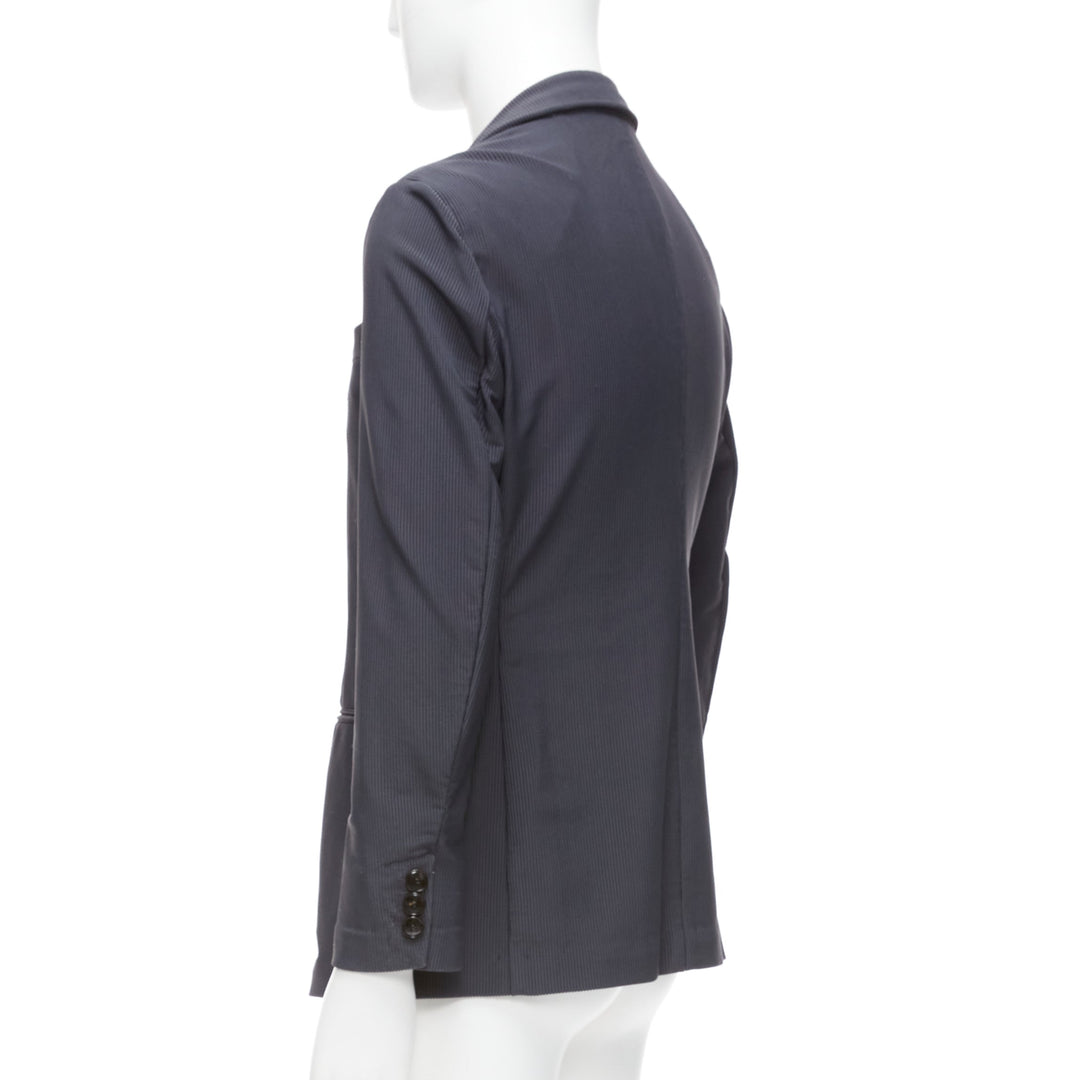 GIORGIO ARMANI grey ribbed fabric buttons single breasted blazer IT50 L