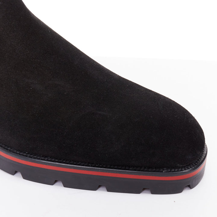 CHRISTIAN LOUBOUTIN Alpinono Flat Crosta Wax black suede lug sole boot EU43 US10