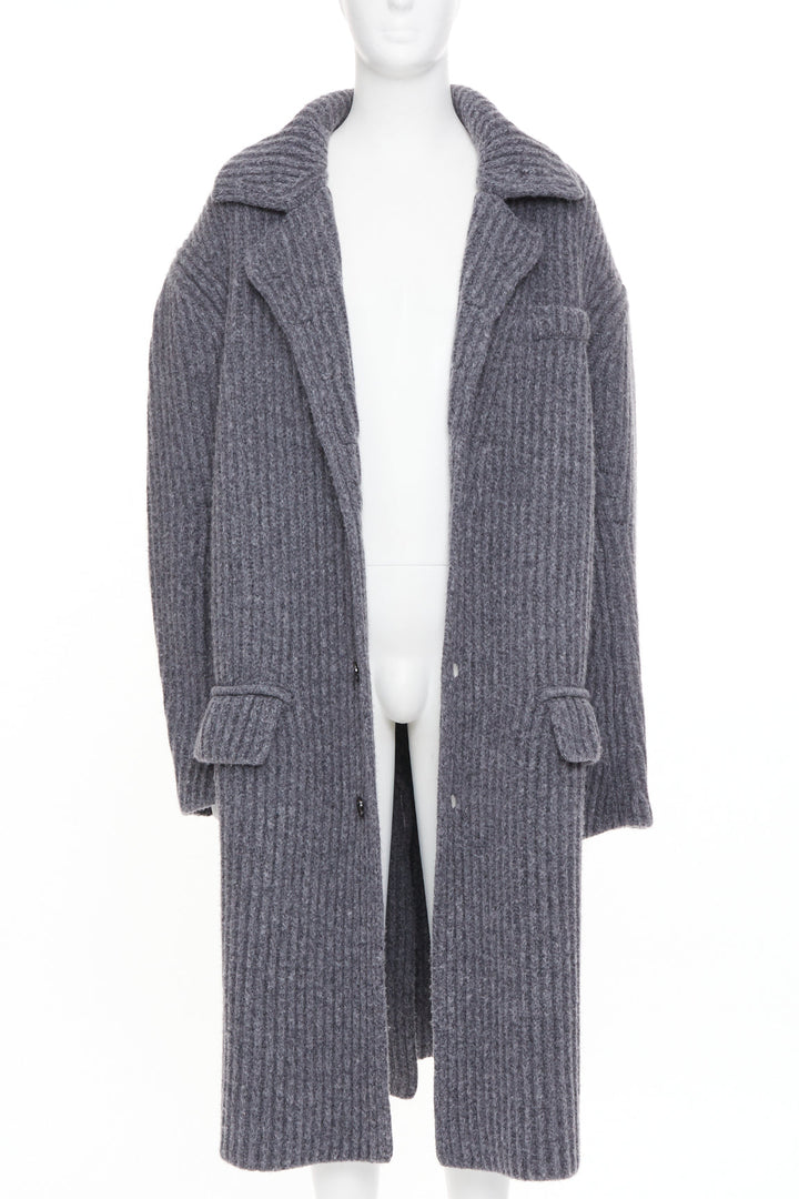 BOTTEGA VENETA 2022 Runway Felted Wool Knitted Coat grey melange coat M