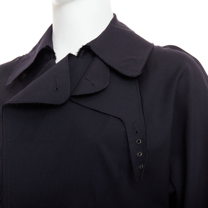 LANVIN navy wool trench coat inspired interfaced bomber jacket FR48 M